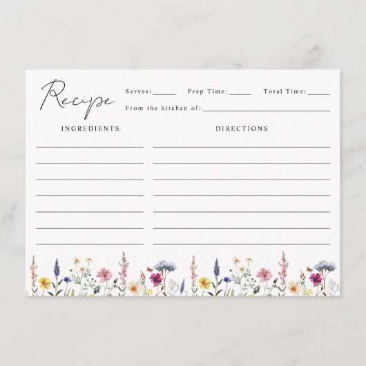Elegant Wildflower Meadow Vrijgezellenfeest Recept Informatiekaartje (Voorkant)