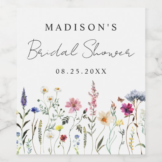Elegant Wildflower Meadow Vrijgezellenfeest Wijn Etiket (Enkel label)