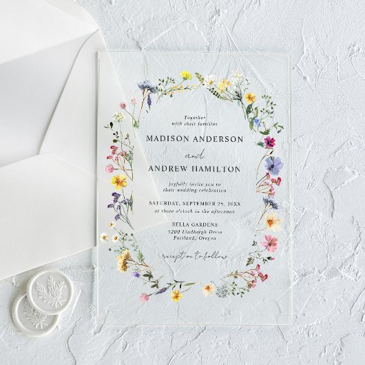 Elegant Wildflower Meadow Wedding Acryl Uitnodigingen