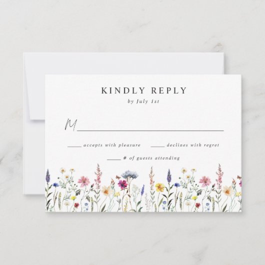 Elegant Wildflower Meadow Wedding RSVP Kaartje (Voorkant)