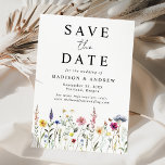 Elegant Wildflower Meadow Wedding Save The Date<br><div class="desc">Kondig uw speciale dag in stijl aan met onze Elegant Wildflower Meadow bruiloft bewaar de datumkaart, een prachtige mix van de schoonheid van natuur en tijdloze elegantie. Delicaat versierd met waterverf wilde bloemen en weelderig gebladerte in betoverende tinten van roze, geel, paarse, blauw en groen, dit ontwerp legt de essentie...</div>