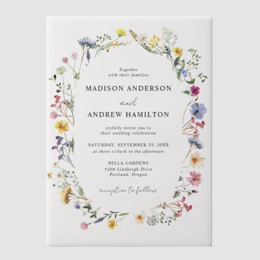Elegant Wildflower Meadow Wedding Vellum Uitnodigingen (Voorkant)