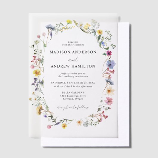 Elegant Wildflower Meadow Wedding Vellum Uitnodigingen (Offset)