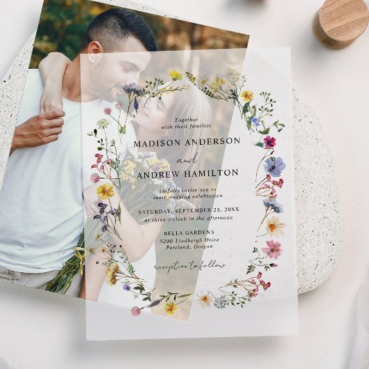 Elegant Wildflower Meadow Wedding Vellum Uitnodigingen