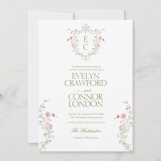 Elegant Wildflower Meadow Wreath Wedding Kaart (Voorkant)