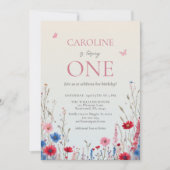 Elegant Wildflower Meisje 1e Verjaardag Kaart (Voorkant)