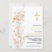 Elegant Wildflower Meisje Doop Doop Kaart (Voorkant)