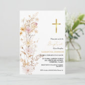 Elegant Wildflower Meisje Doop Doop Kaart (Staand voorkant)