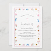 Elegant Wildflower Meisje Doop Doop Kaart (Voorkant)