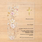 Elegant Wildflower Meisje Eerste Heilige Communie Acryl Uitnodigingen (Voorkant)