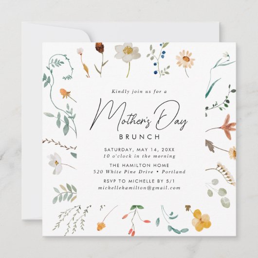 Elegant Wildflower Moederdag Brunch Kaart (Voorkant)
