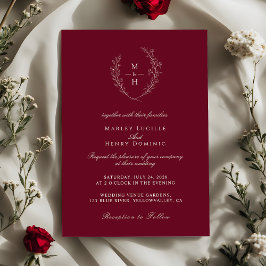Elegant Wildflower Monogram Burgundy Wedding Kaart