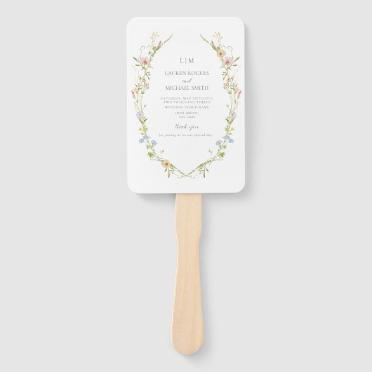 Elegant Wildflower Monogram Tuin Huwelijksprogramm Handwaaier (Voorkant)
