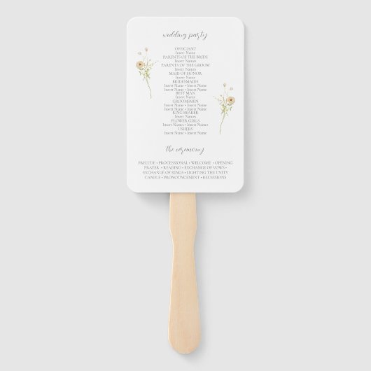 Elegant Wildflower Monogram Tuin Huwelijksprogramm Handwaaier (Achterkant)