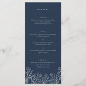 Elegant Wildflower Navy Blauw Bruiloft Diner Menu (Voorkant)