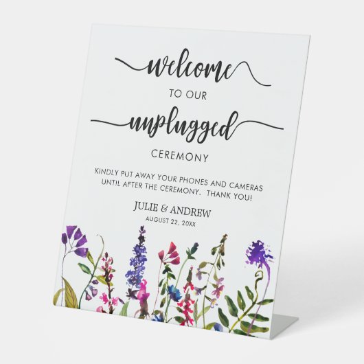 Elegant Wildflower onplugged bruiloft ceremonie Reclamebord Met Voetstuk (Voorkant)