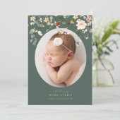 Elegant Wildflower Oval Fotogeboorte Aankondiging (Staand voorkant)