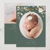 Elegant Wildflower Oval Fotogeboorte Aankondiging (Voorkant / Achterkant)