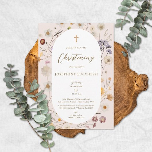 Elegant Wildflower Oval Lijst Christening Kaart