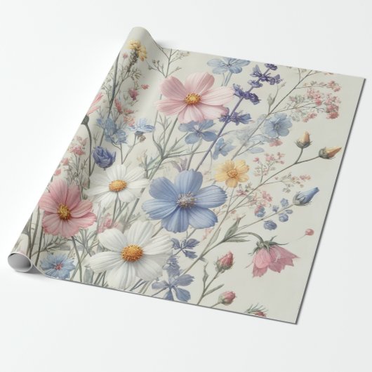 Elegant Wildflower Patroon Inpakpapier (Uitgerold)