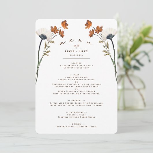 Elegant Wildflower Pattern Background Menu Kaart (Staand voorkant)