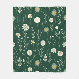 Elegant Wildflower Pattern on Dark Green  Fleece Deken
