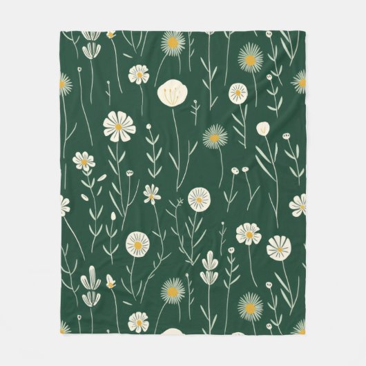 Elegant Wildflower Pattern on Dark Green  Fleece Deken (Voorkant)