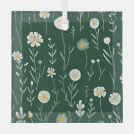 Elegant Wildflower Pattern on Dark Green  Glas Ornament