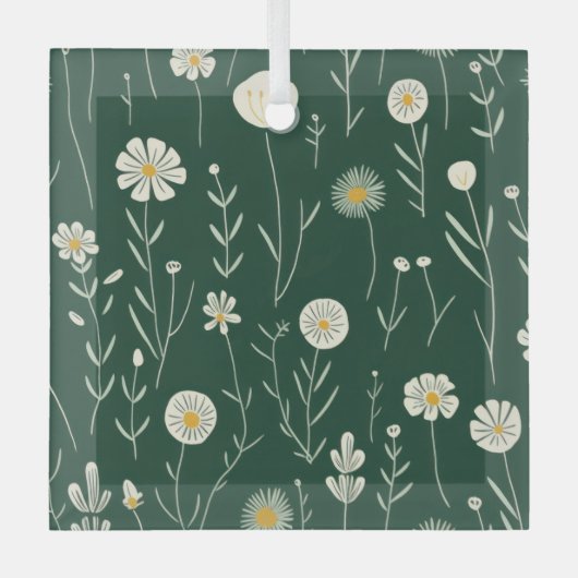 Elegant Wildflower Pattern on Dark Green  Glas Ornament (Voorkant)