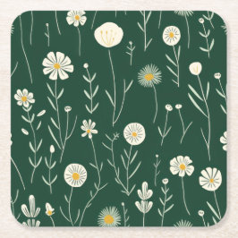 Elegant Wildflower Pattern on Dark Green  Kartonnen Onderzetters