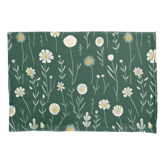 Elegant Wildflower Pattern on Dark Green  Kussensloop (Voorkant-Links)