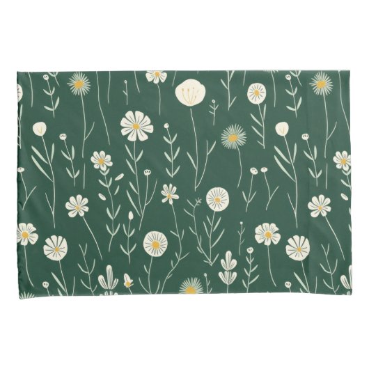 Elegant Wildflower Pattern on Dark Green Kussensloop (Voorkant-Rechts)