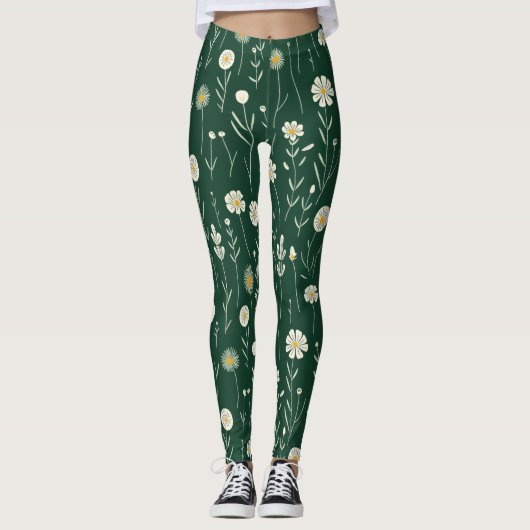 Elegant Wildflower Pattern on Dark Green  Leggings (Voorkant)