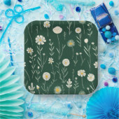 Elegant Wildflower Pattern on Dark Green  Papieren Bordje (Feest)