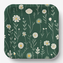 Elegant Wildflower Pattern on Dark Green  Papieren Bordje