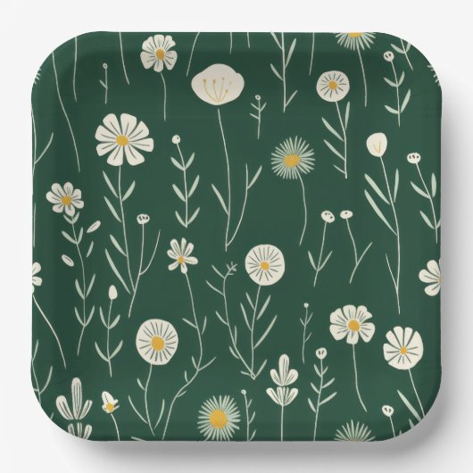 Elegant Wildflower Pattern on Dark Green  Papieren Bordje (Voorkant)