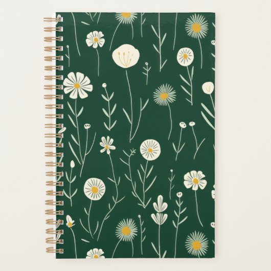Elegant Wildflower Pattern on Dark Green  Planner (Voorkant)