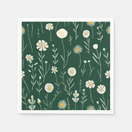 Elegant Wildflower Pattern on Dark Green  Servet