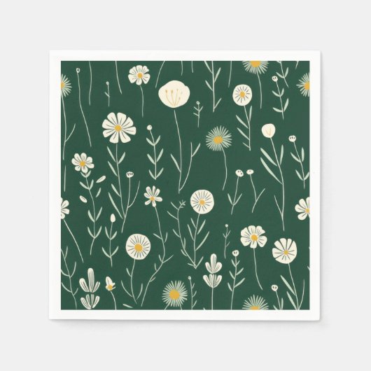 Elegant Wildflower Pattern on Dark Green  Servet (Voorkant)