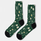 Elegant Wildflower Pattern on Dark Green  Sokken (Links)