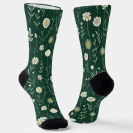 Elegant Wildflower Pattern on Dark Green  Sokken