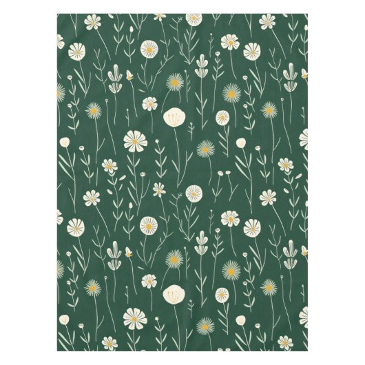 Elegant Wildflower Pattern on Dark Green  Tafelkleed (Voorkant)