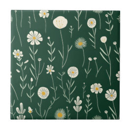 Elegant Wildflower Pattern on Dark Green  Tegeltje