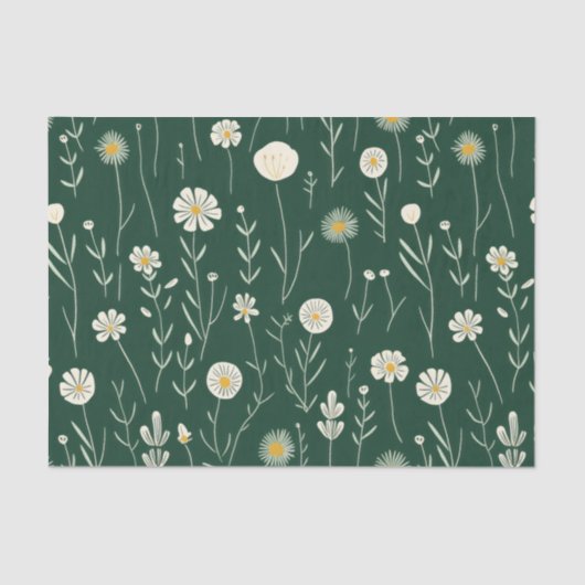 Elegant Wildflower Pattern on Dark Green  Tissuepapier (Voorkant)