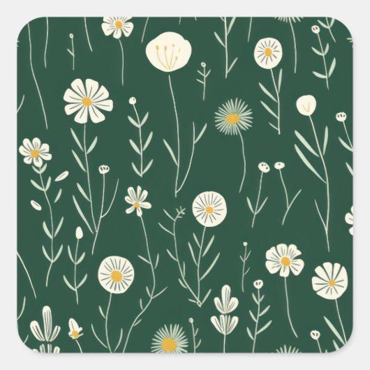 Elegant Wildflower Pattern on Dark Green  Vierkante Sticker (Voorkant)