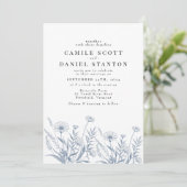 Elegant Wildflower Periwinkle Wedding Kaart (Staand voorkant)