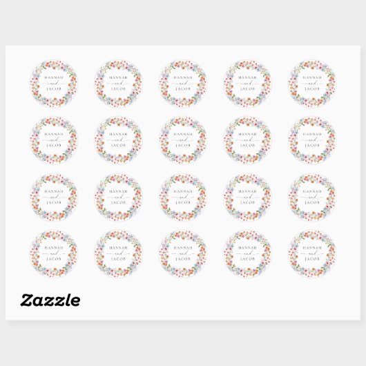 Elegant Wildflower Personalized Wedding  Ronde Sticker (Vel)