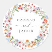 Elegant Wildflower Personalized Wedding  Ronde Sticker (Voorkant)