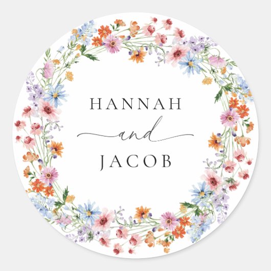 Elegant Wildflower Personalized Wedding  Ronde Sticker (Voorkant)