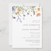 Elegant Wildflower Photo Wedding Invitation Kaart (Voorkant)